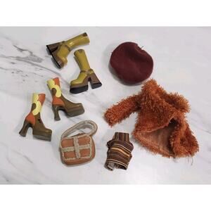 Vintage Bratz Xpress It Meygan Faux Fur Shearling Purse Brown Patchwork Boots
